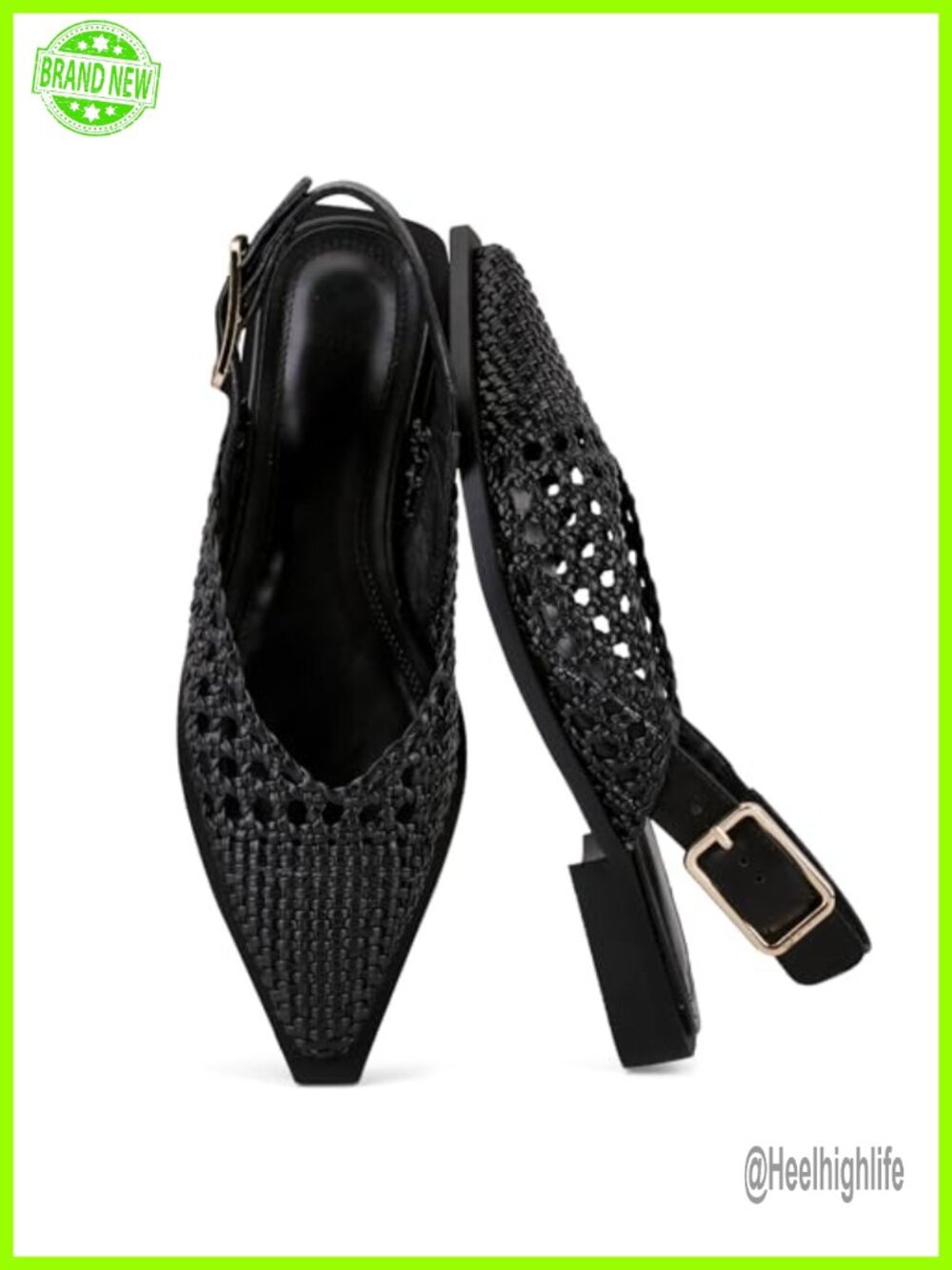Woven Pointed Toe Mule Flats Buckle Strap Slip On Work Shoes Comfort